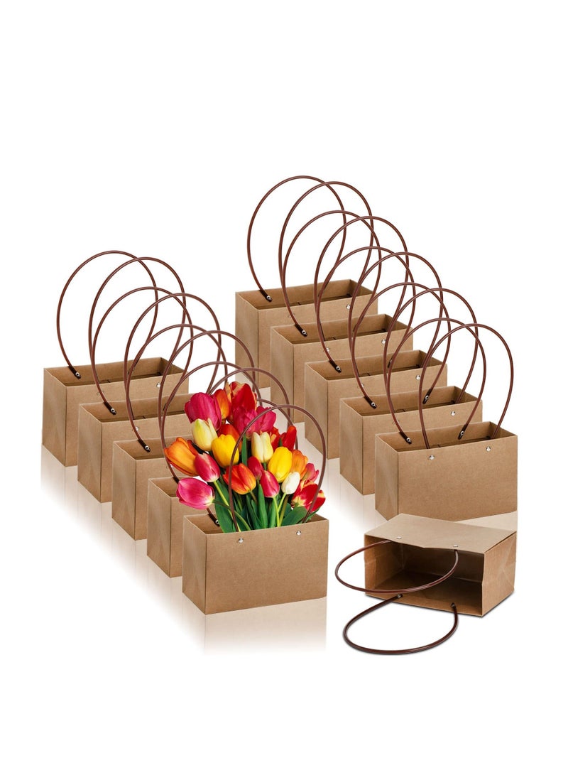 واي آند دي Kraft Paper Flower Gift Bags, 10 Pcs Brown Bouquet Bags Box with Handle, Small Carrier Tote Waterproof Lining, for Floral Arrangements, Birthday, Wedding Party Favor - Image 3