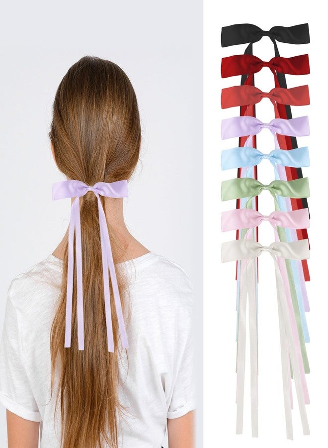 LoveBB 16 PCS Satin Hair Bows Clips with Long Tails | 8 Assorted Colors Satin Ribbon Accessories for Ponytails & Braids | Hair Barrettes for Women Girls - Image 5