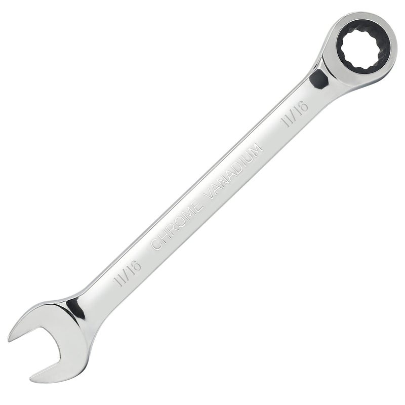 FOCMKEAS 1116 Inch Ratcheting Combination Wrench SAE 72 Teeth 12 Point Ratchet Box Ended and Open End Spanner Tools for Tight Space HeatTreated CRV