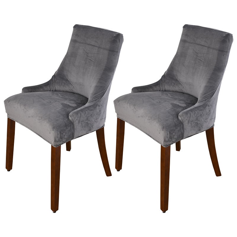 MIFXIN Velvet Wingback Side Chair Cover Slipcover Stretch Washable Sloping Armchair Accent Chair Protector Seat Cover for Dining Room Banquet Home Party Decor Set of 2Dark Grey