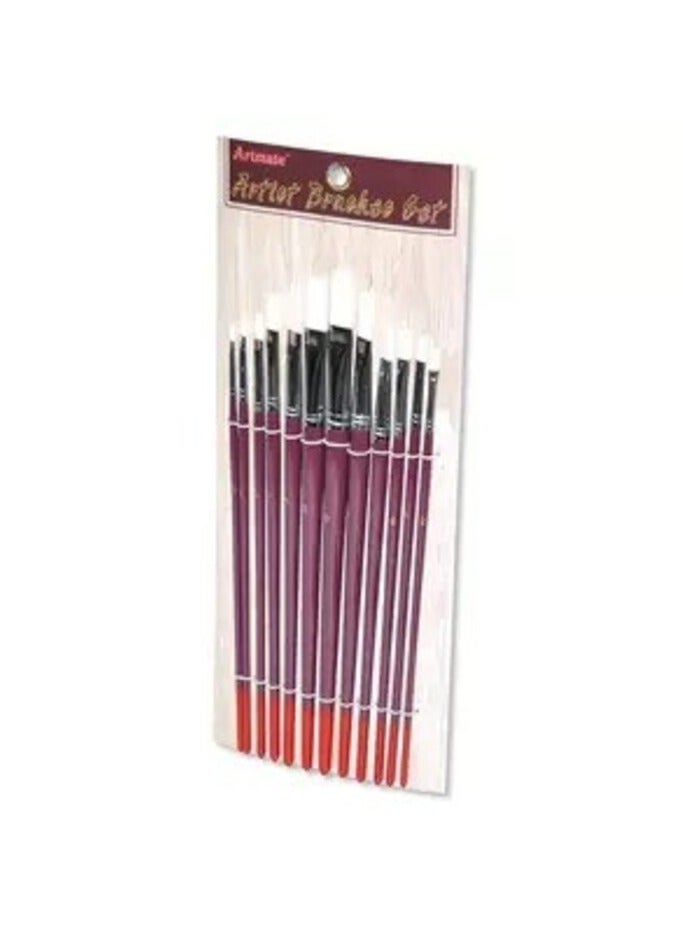 12-Piece Artmate Artist Brush, Flat. Assorted - JIAB449-12