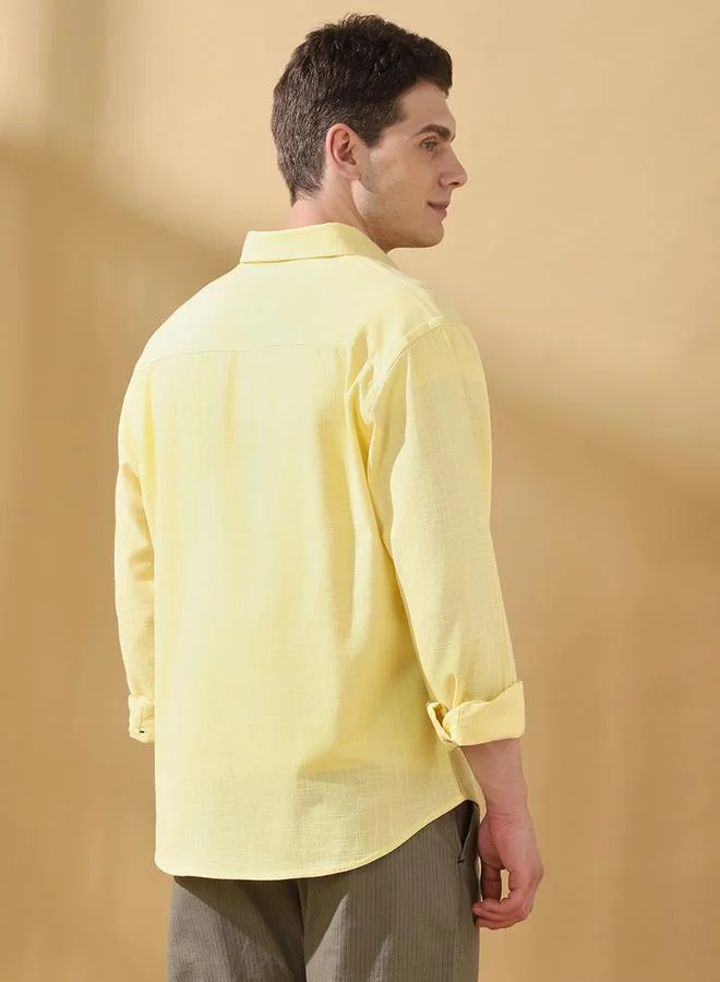 Dennis Lingo Men's Yellow 100% Cotton Solid Pattern Button Down Regular FiT-Shirt