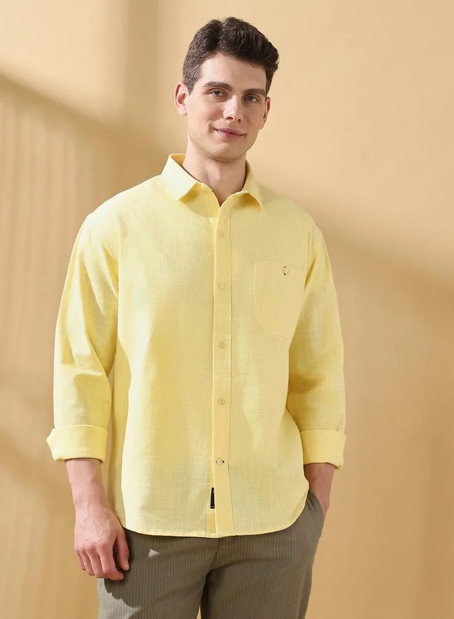 Dennis Lingo Men's Yellow 100% Cotton Solid Pattern Button Down Regular FiT-Shirt