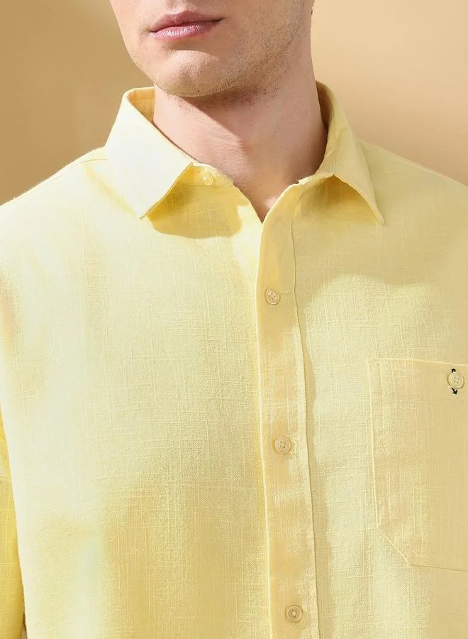 Dennis Lingo Men's Yellow 100% Cotton Solid Pattern Button Down Regular FiT-Shirt