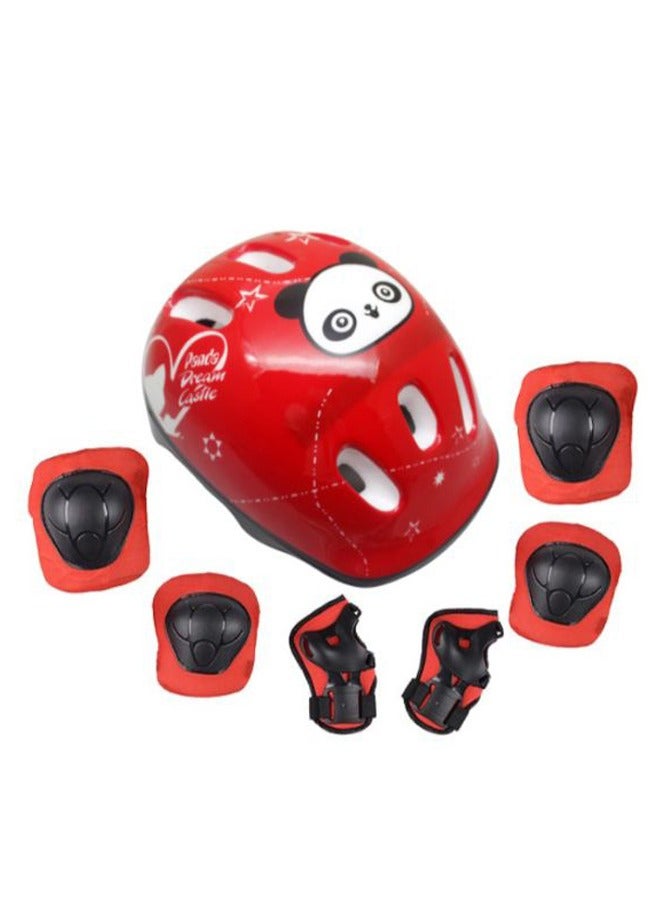 Generic Kids Bike Helmet Set Skateboard Knee Pads - Kids Helmet Elbow Pads Wrist Guards Adjustable for 3~10yrs Girl Boy Kids Protective Gear Set for Sport Cycling Bike Roller Skating Scooter (Red) - Image 1