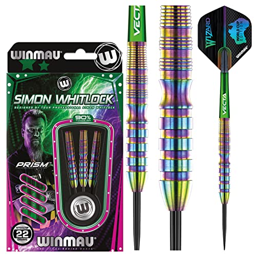 Winmau Simon Whitlock Urban World Cup Edition 22 Gram Professional Steeltip Tungsten Darts Set with Flights and Stems Shafts - Image 1