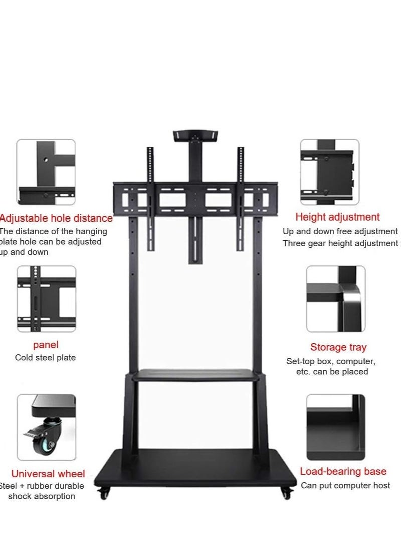 HYX "HYX Rolling TV Stand – Adjustable Height Cart for 32-75 Inch Flat & Curved Screens, with Shelf, Black" - Image 4
