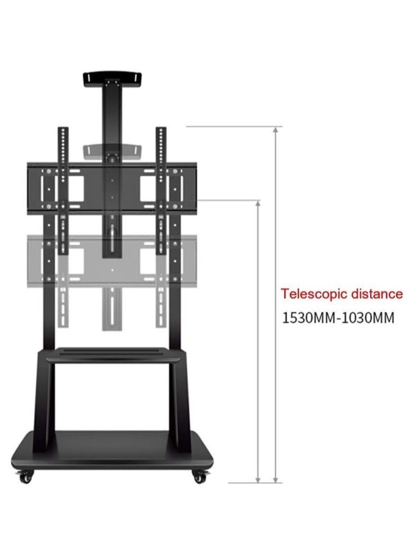 HYX "HYX Rolling TV Stand – Adjustable Height Cart for 32-75 Inch Flat & Curved Screens, with Shelf, Black" - Image 5