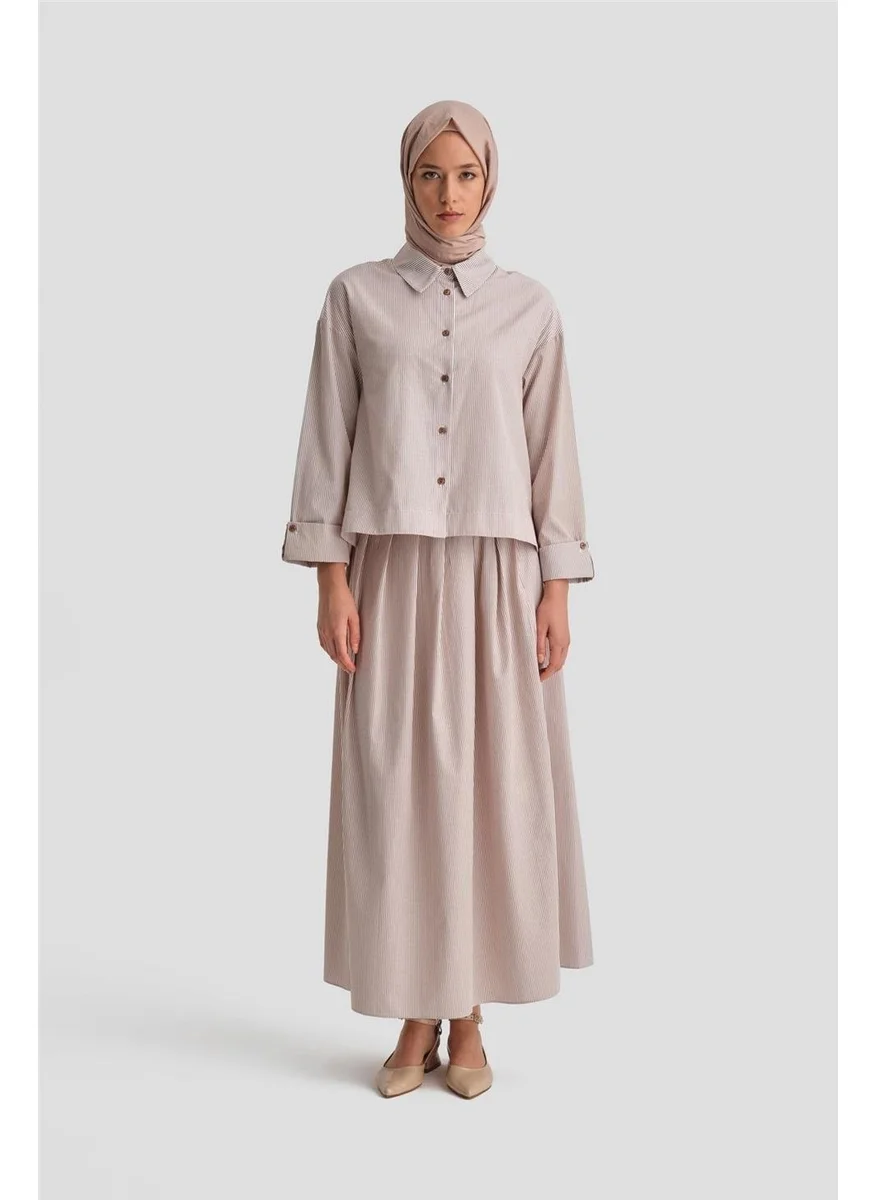 ARMINE Pleated Skirt Striped Suit 24K6851 Camel