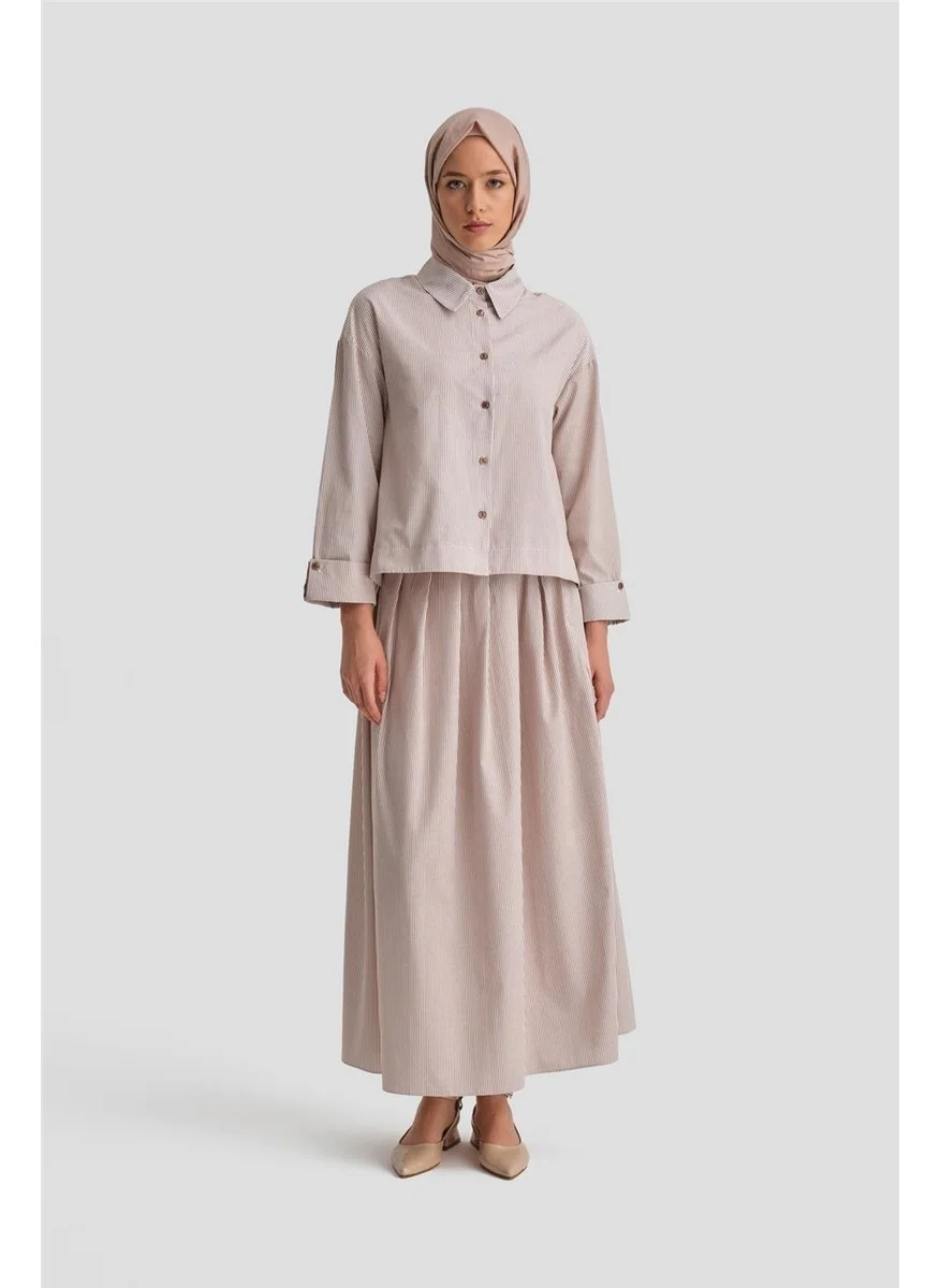 ARMINE Pleated Skirt Striped Suit 24K6851 Camel
