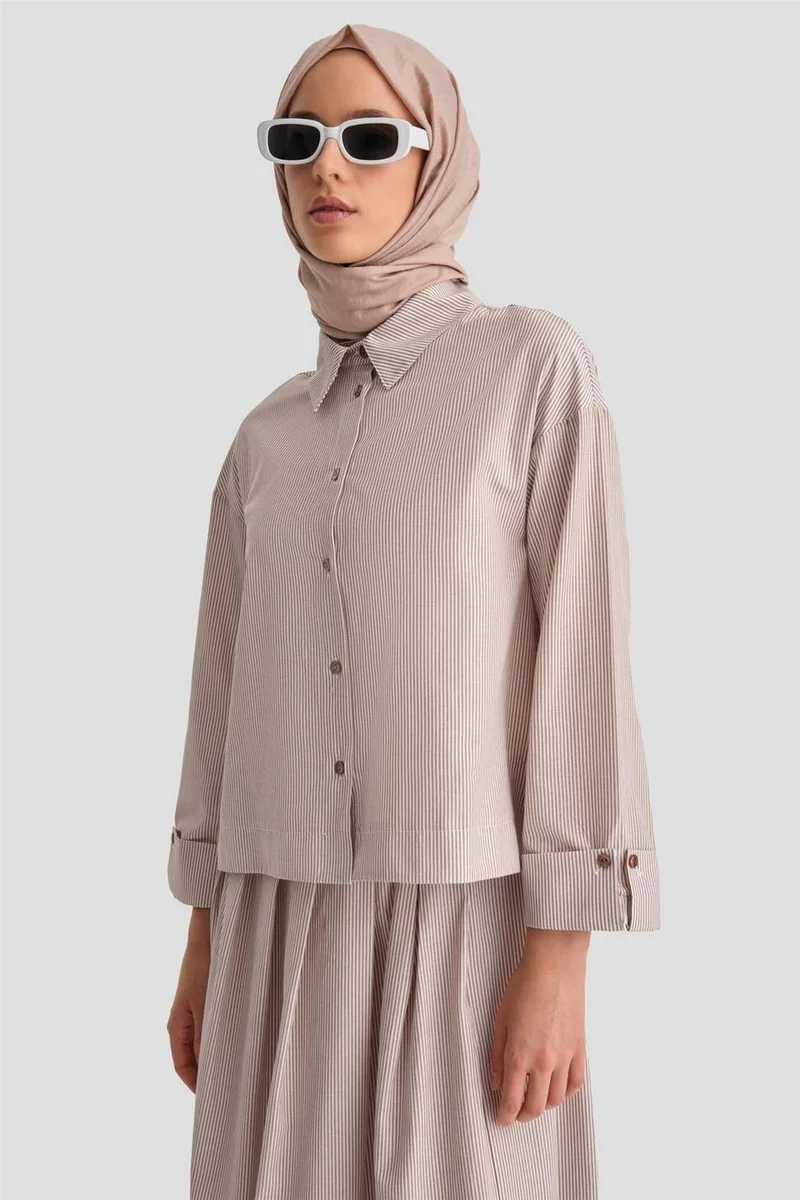 ARMINE Pleated Skirt Striped Suit 24K6851 Camel