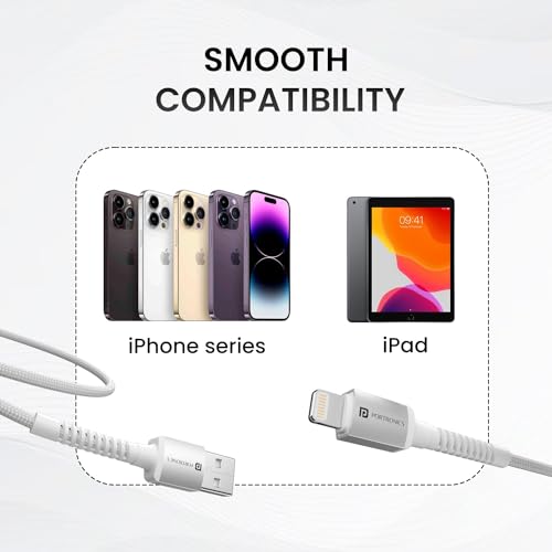 Portronics Konnect X USB to 8 Pin Cable with 3A Output, Fast Charging & Data Transfer, Nylon Braided, Aluminium Alloy Shell, 1M Length compatible with 8 PIN Devices(White) - Image 4