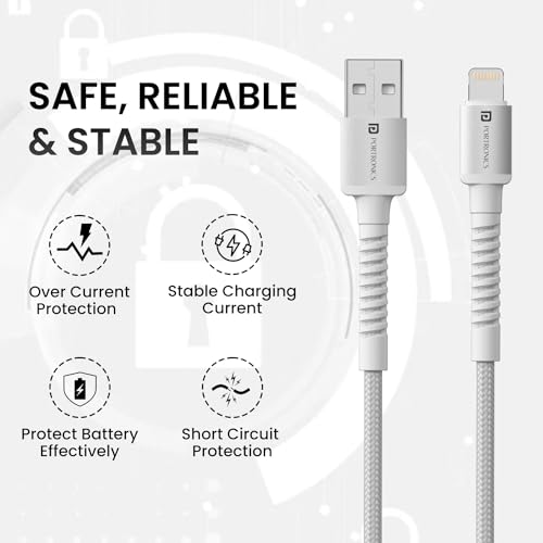 Portronics Konnect X USB to 8 Pin Cable with 3A Output, Fast Charging & Data Transfer, Nylon Braided, Aluminium Alloy Shell, 1M Length compatible with 8 PIN Devices(White) - Image 2