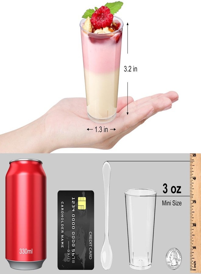 TOFLEN 50 Pack 3 oz Round Mini Dessert Cups with Spoons Clear Plastic Dessert Shooter Cups for for Party, Yogurt, Parfait, Cheesecake, Pudding, Jello and Appetizers - Image 2