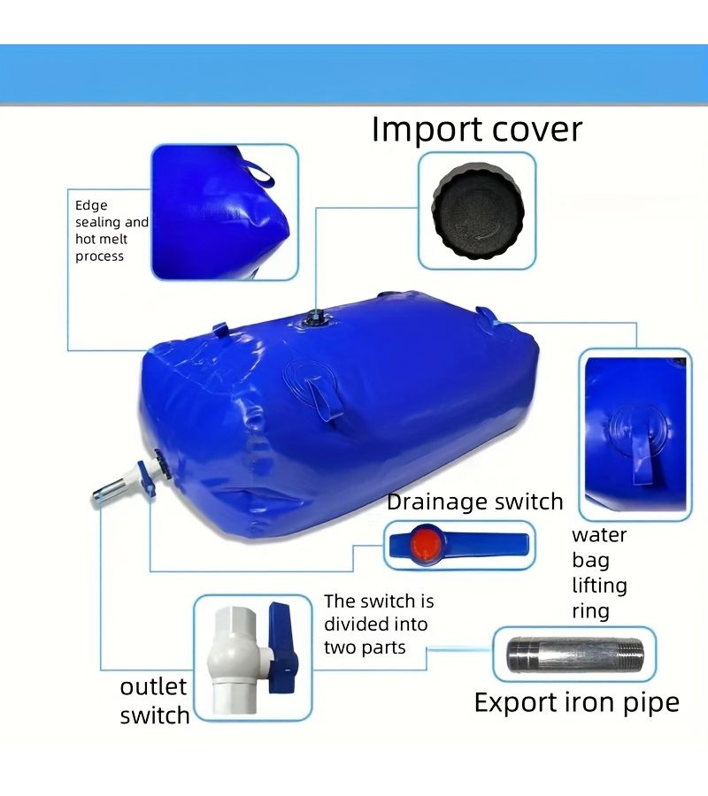 Large Capacity 540L Blue Foldable Soft Water Storage Bag For Household Outdoor Car Washing Drought Relief And Emergency Non Drinking - Image 4