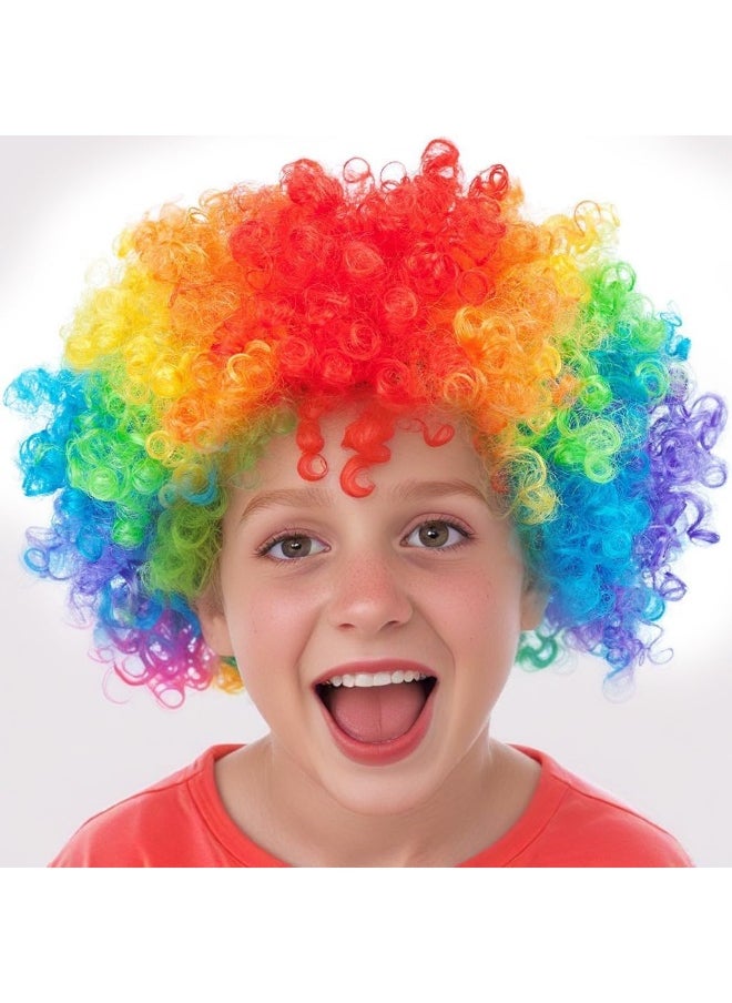 KOWVOWZ Funny Clown Curly Afro Wigs, Colorful Clown Wig, Colourful Clown Wig for Party, Curly Hair Colorful Synthetic Wig for Daily Party Cosplay 36 CM Long  - Image 1