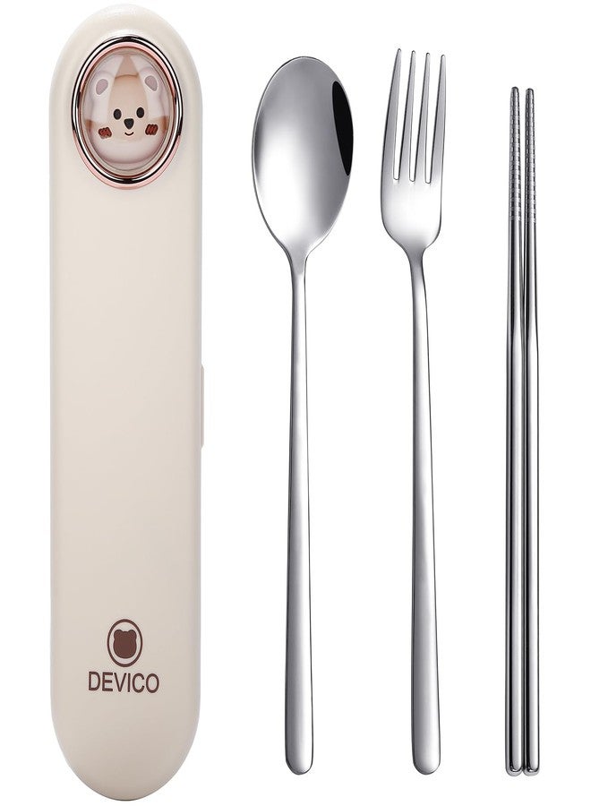 DEVICO Travel Utensils with Case Cute, Reusable Silverware for Lunch, Portable Cutlery Set, 18/8 Stainless Steel Fork Spoon Chopsticks in Cartoon Case, Dishwasher Safe - Image 1