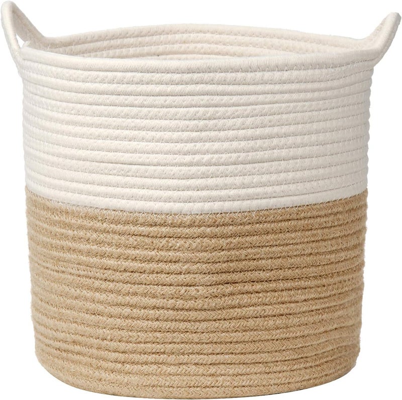 Villa Como Large Storage Basket 30.5x28cm, Plant Pot with Liner, Blanket Cotton Rope Woven Basket with Handles, Toy Bin, Clothes Hamper, Storage Bin Table Desk Organizer for Home - Image 1