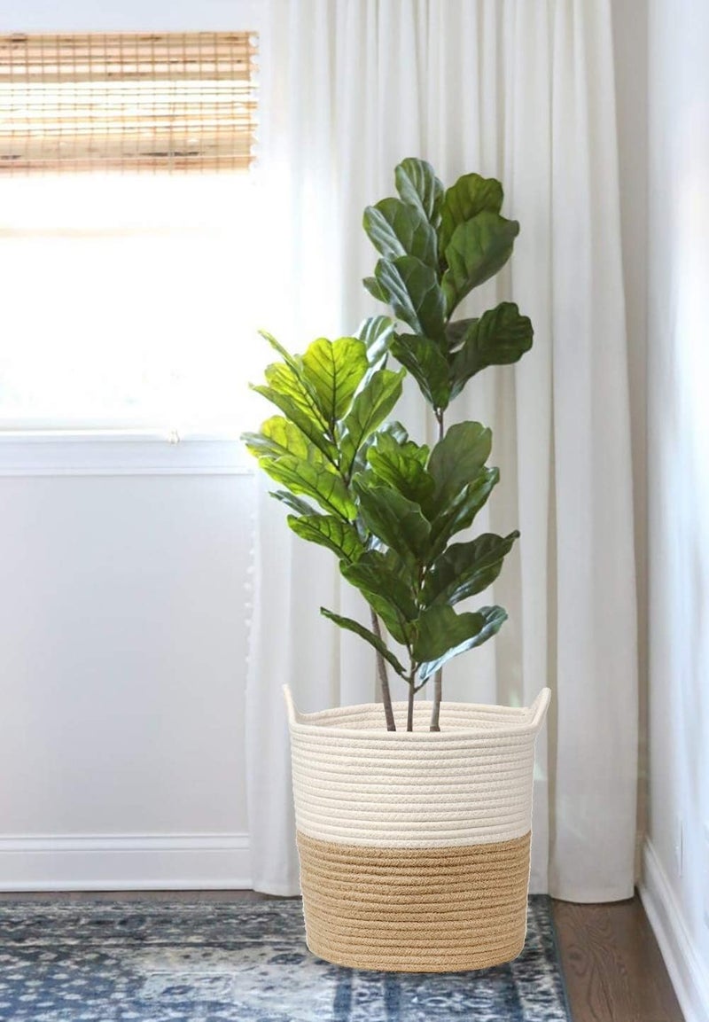 Villa Como Large Storage Basket 30.5x28cm, Plant Pot with Liner, Blanket Cotton Rope Woven Basket with Handles, Toy Bin, Clothes Hamper, Storage Bin Table Desk Organizer for Home - Image 4