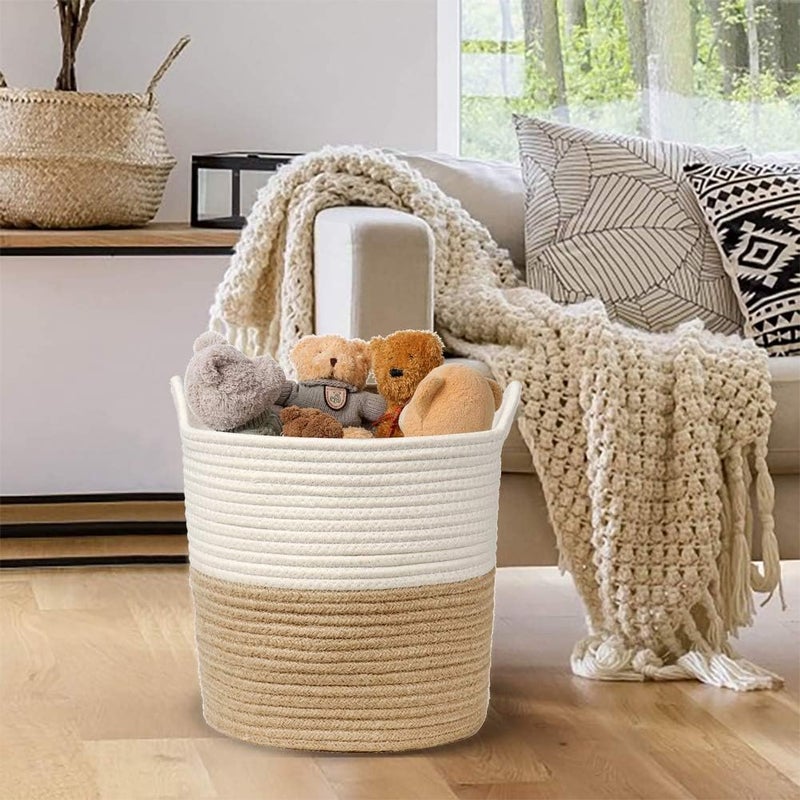 Villa Como Large Storage Basket 30.5x28cm, Plant Pot with Liner, Blanket Cotton Rope Woven Basket with Handles, Toy Bin, Clothes Hamper, Storage Bin Table Desk Organizer for Home - Image 2