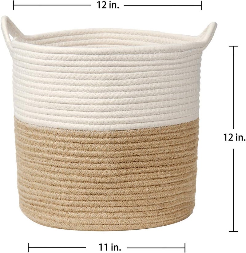 Villa Como Large Storage Basket 30.5x28cm, Plant Pot with Liner, Blanket Cotton Rope Woven Basket with Handles, Toy Bin, Clothes Hamper, Storage Bin Table Desk Organizer for Home - Image 3