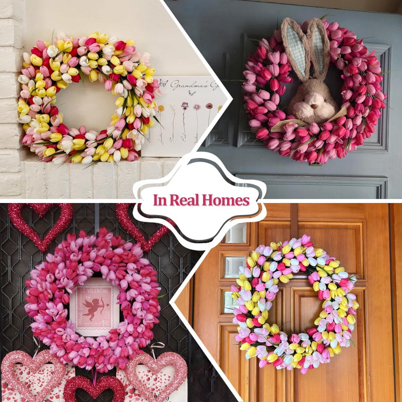 Zmtyykh Pink Tulip Wreath Spring Wreaths for Front Door Zmtyykh Artificial Floral Door Wreath for Valentineâ€™s Day Easter Summer Decor for Outdoor Indoor Window Wall Front Porch Farmhouse Home 22 Inch - Image 2