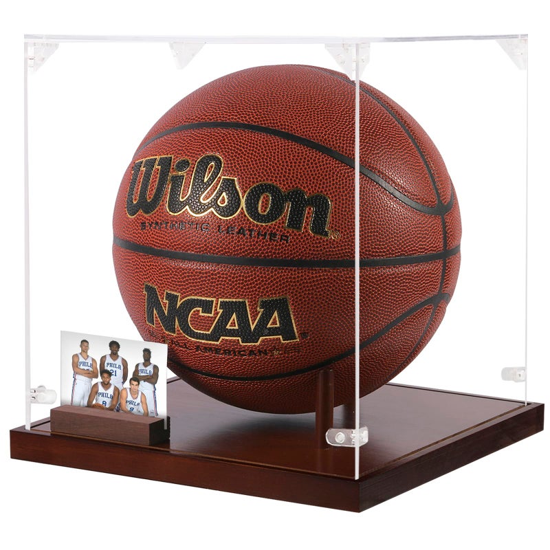 swakuszy Clear Acrylic Basketball Display Case 102 With Solid Wood Base Photo Stand Corner Guards for FullSize Memorabilia - Image 2