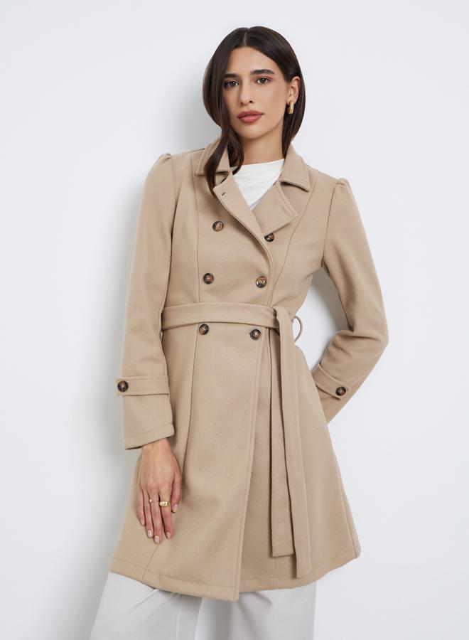 Styli Regular Fit Longline Double Breasted Belted Coat - Image 3
