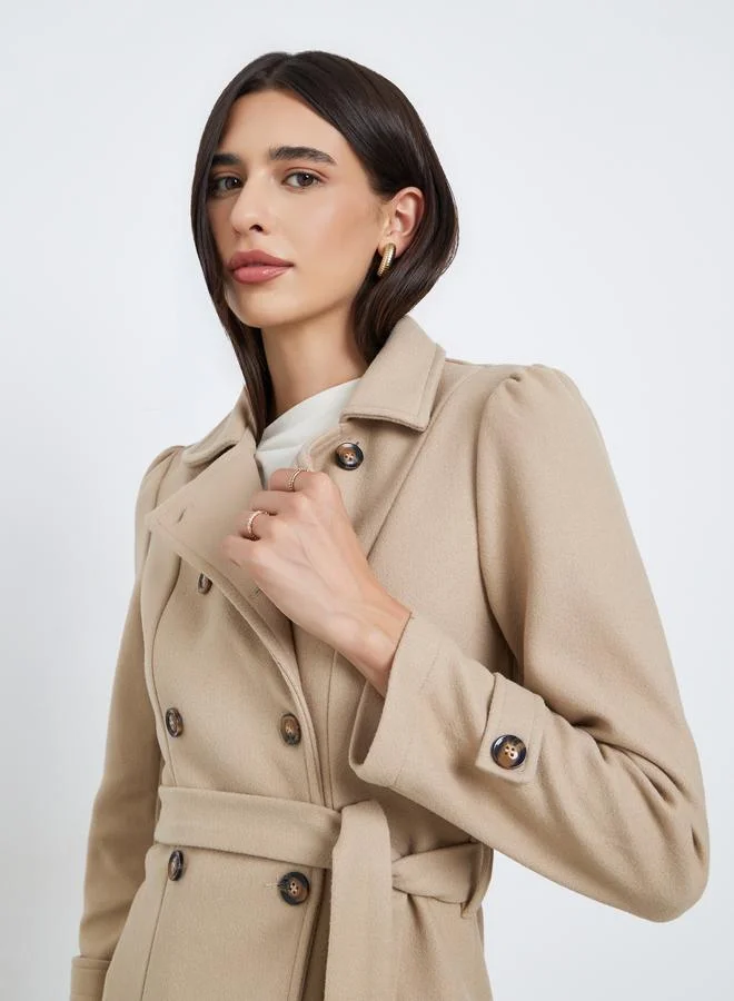 Styli  Styli Regular Fit Longline Double Breasted Belted Coat for Women | Best Price UAE