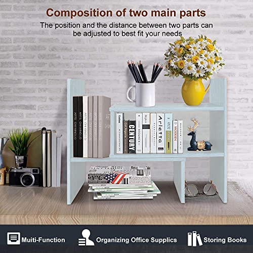Callas Adjustable Wood Desktop Storage Organizer Display Shelf Rack | Spice Rack | Counter Top Bookcase Book Shelf | Home Décor Display & Storage Rack Cabinet Unit | Parent (BS-1-White) - Image 3