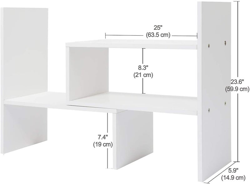 Callas Adjustable Wood Desktop Storage Organizer Display Shelf Rack | Spice Rack | Counter Top Bookcase Book Shelf | Home Décor Display & Storage Rack Cabinet Unit | Parent (BS-1-White) - Image 4