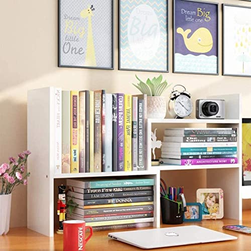 Callas Adjustable Wood Desktop Storage Organizer Display Shelf Rack | Spice Rack | Counter Top Bookcase Book Shelf | Home Décor Display & Storage Rack Cabinet Unit | Parent (BS-1-White) - Image 1
