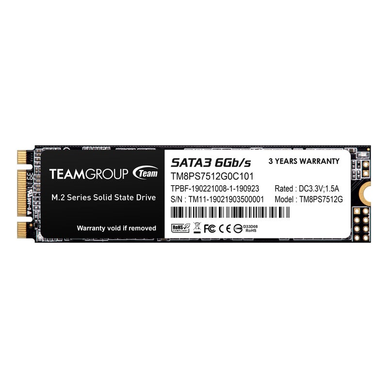 TEAMGROUP MS30 512GB مع ذاكرة SLC كاش 3D NAND TLC M.2 2280 SATA III 6Gb/s قرص صلب داخلي SSD (سرعة القراءة/الكتابة تصل إلى 530/430 ميجابايت/ثانية) متوافق مع اللابتوب وكمبيوتر سطح المكتب TM8PS7512G0C101 - Image 1