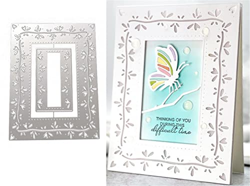 Ammsochy Cutting Dies Metal Stencils Scrapbooking Tools Flowers Lace Frame DIY Embossing Template for Paper Card Making Album Arts Crafts Supplies (Rectangle Love line frame-13.8x10.5cm) - Image 1