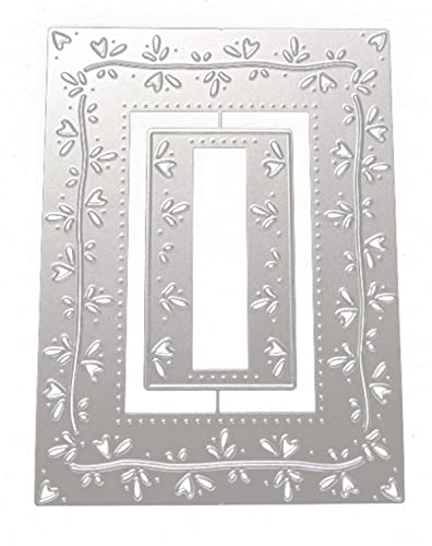 Ammsochy Cutting Dies Metal Stencils Scrapbooking Tools Flowers Lace Frame DIY Embossing Template for Paper Card Making Album Arts Crafts Supplies (Rectangle Love line frame-13.8x10.5cm) - Image 2
