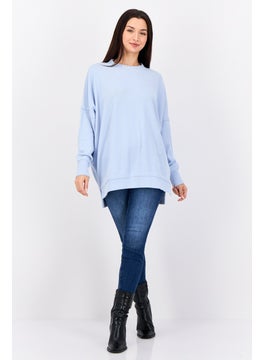 Aerie Women Oversized Ribbed Neck Textured Sweater, Light Blue  - Image 3