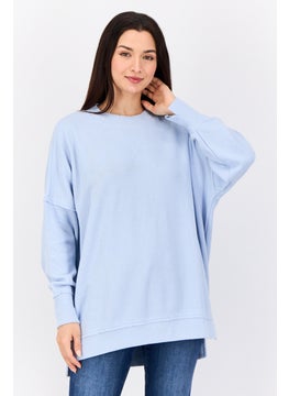 Aerie Women Oversized Ribbed Neck Textured Sweater, Light Blue  - Image 1