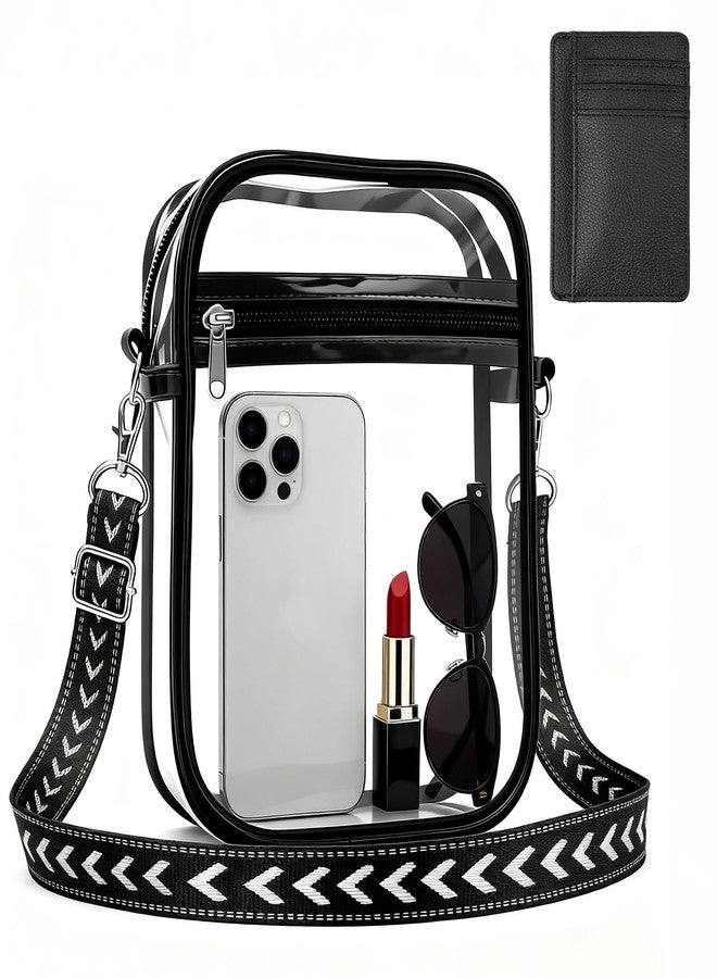 CHFONG Clear Crossbody Bag, Waterproof Transparent Bag with Adjustable Jacquard Shoulder Strap and Slim Front Pocket Wallet, Messenger Bag, PVC Purse Bag for Sports, Music Festival, Security Check - S - Image 1