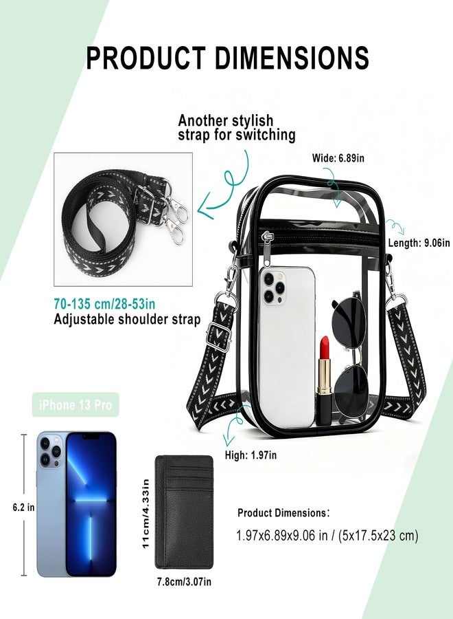 CHFONG Clear Crossbody Bag, Waterproof Transparent Bag with Adjustable Jacquard Shoulder Strap and Slim Front Pocket Wallet, Messenger Bag, PVC Purse Bag for Sports, Music Festival, Security Check - S - Image 3