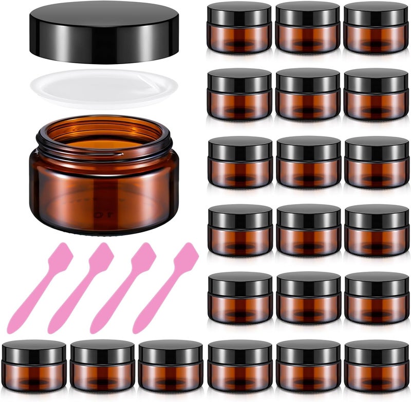 Honeydak Honeydak 24 Pack 20ml Thick Glass Jars with Airtight Child Resistant Lids Empty Round Lip Balm Container Tiny Sample Jars Container for Cosmetics, Store(Amber) 