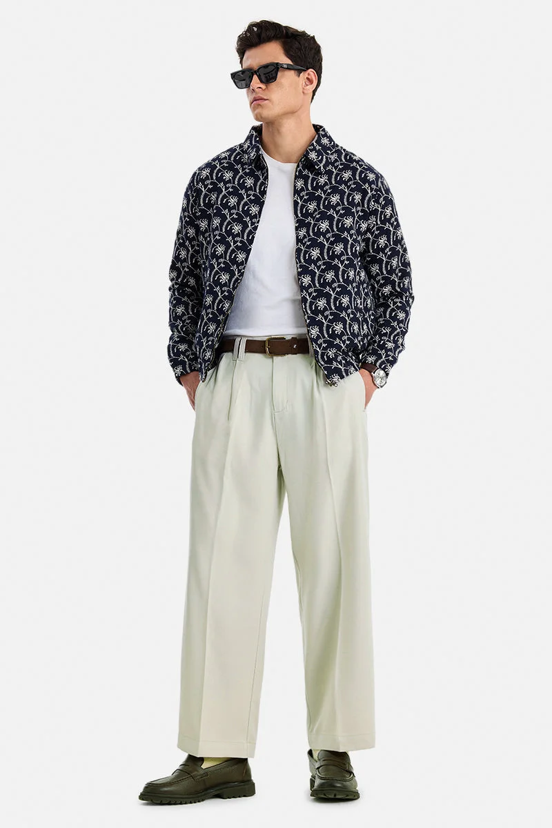 SNITCH Off White Solid Loose Fit Casual Trousers