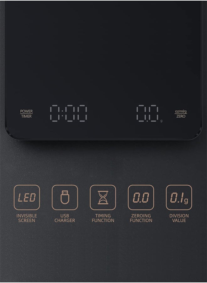 S-Color - Coffee Scale with Timer High Precision Gram Digital Espresso Scale for Pour Over and Drip Rechargeable Electric Coffee Scales with Charging Cable - Image 1