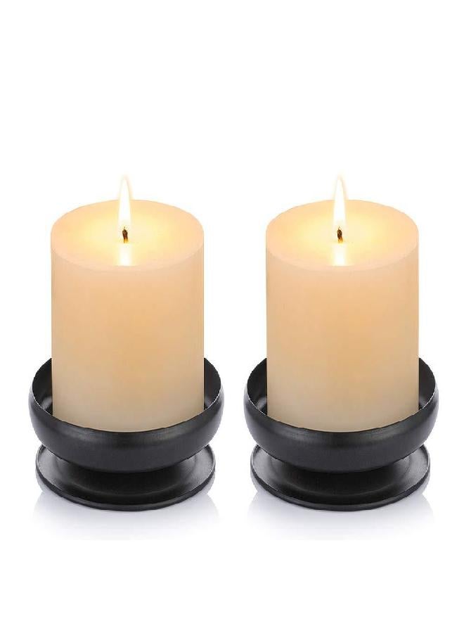 NUPTIO Set of 2 Black Iron Pillar Candle Holders Spike Candle Holder 3.6"/ 9cm Diameter. Ideal for Wax or LED Candle Gardens, Spa, and Aromatherapy, Incense Cones, Wedding, Party, Spa, as Pedestal - Image 3