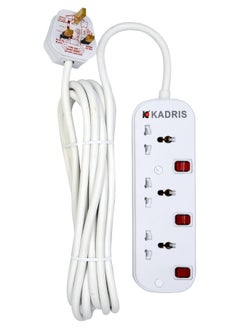 KADRIS Power Strips S531 Heavy Duty Extension Cord with 3 way Outlets with individual switch, Charging Socket with 5 meter Heat resistant  Extension Cord (White)  - Image 1