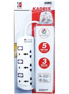 KADRIS Power Strips S531 Heavy Duty Extension Cord with 3 way Outlets with individual switch, Charging Socket with 5 meter Heat resistant  Extension Cord (White)  - Image 3