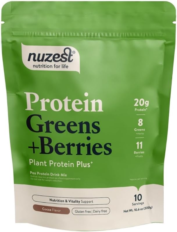 Nuzest نوزيست بروتين الخضروات والتوت مسحوق السوبرفود مزيج بروتين نباتي 300 جرام 10 حصص كاكاو - Image 1