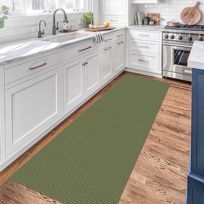 KOZYFLY Runners for Hallways 2x7 ft Washable Kitchen Runner Non Slip Rubber Backed Hall Runners Cotton Entryway Runner Rugs Floor Carpet for Indoor Backdoor Bedroom Kitchen, Bright Green/Earthy Green - Image 2