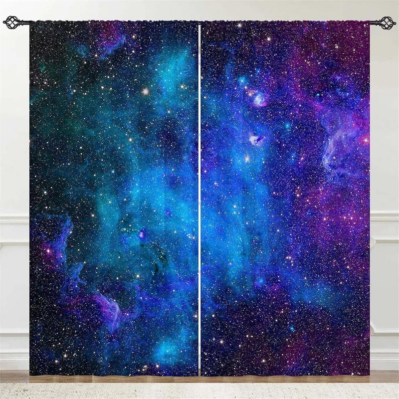 ستائر مجرة للأطفال مقاس 42 × 63 بوصة، فضاء، سديم أزرق، كوكبة، كوكب، كون، نجوم، بجيوب قضيب، نمط مطبوع، ستائر نافذة للأولاد والبنات والمراهقين وغرفة النوم وغرفة اللعب، لوحتان. - Image 3