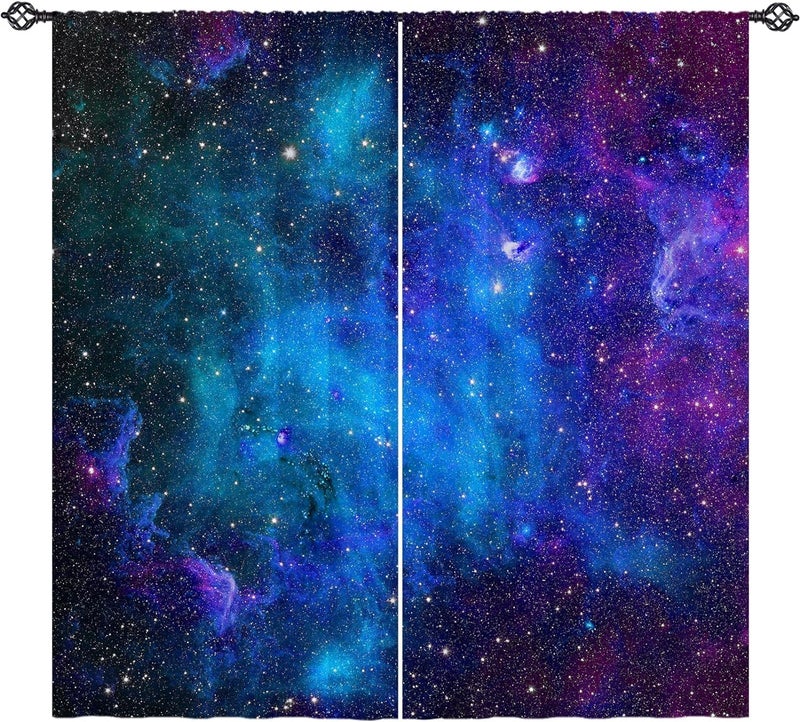 ستائر مجرة للأطفال مقاس 42 × 63 بوصة، فضاء، سديم أزرق، كوكبة، كوكب، كون، نجوم، بجيوب قضيب، نمط مطبوع، ستائر نافذة للأولاد والبنات والمراهقين وغرفة النوم وغرفة اللعب، لوحتان. - Image 1