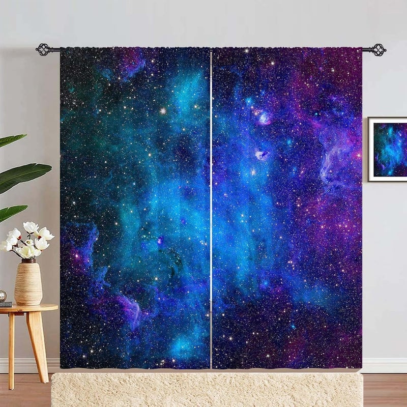 ستائر مجرة للأطفال مقاس 42 × 63 بوصة، فضاء، سديم أزرق، كوكبة، كوكب، كون، نجوم، بجيوب قضيب، نمط مطبوع، ستائر نافذة للأولاد والبنات والمراهقين وغرفة النوم وغرفة اللعب، لوحتان. - Image 2